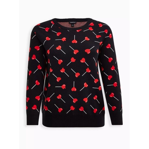 Torrid Lollipop Hearts Cotton Sweater Plus Size 5X Red Black Valentine's Day - Picture 1 of 9